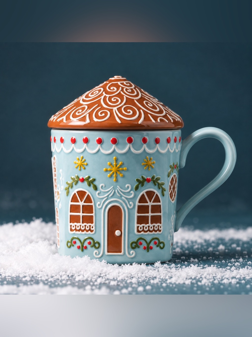 Anthropologie Gingerbread House Stoneware Mug w/ Lid Original Gift Box